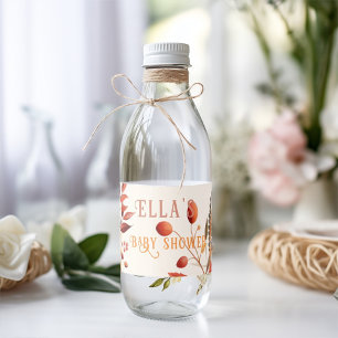 Boho fall floral leaves baby shower  water bottle label