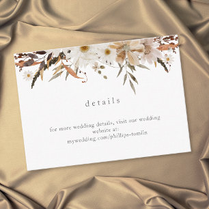 Boho Fall Floral Neutral Rustic Wedding Details Enclosure Card