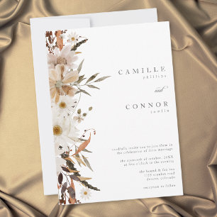 Boho Fall Floral Neutral Rustic Wedding Invitation