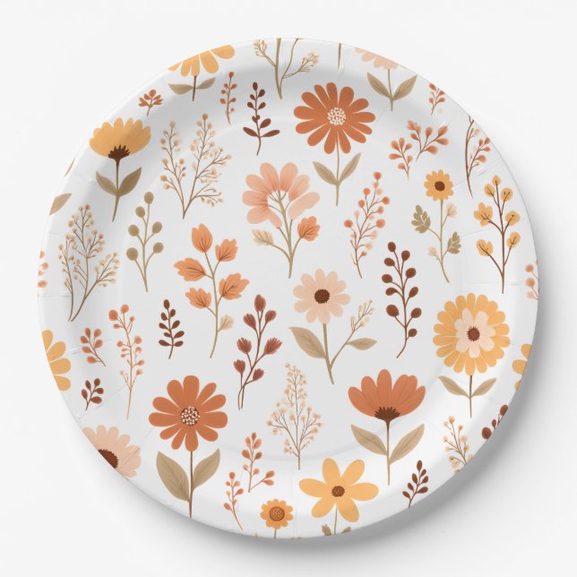 Boho Fall Floral Paper Plate (Front)