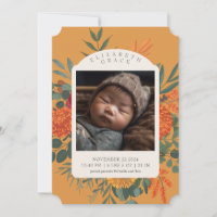 Boho Fall Floral Photo Birth Announcement