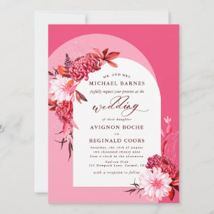 Boho Fall Floral Pink Arch Photo Wedding Invitation
