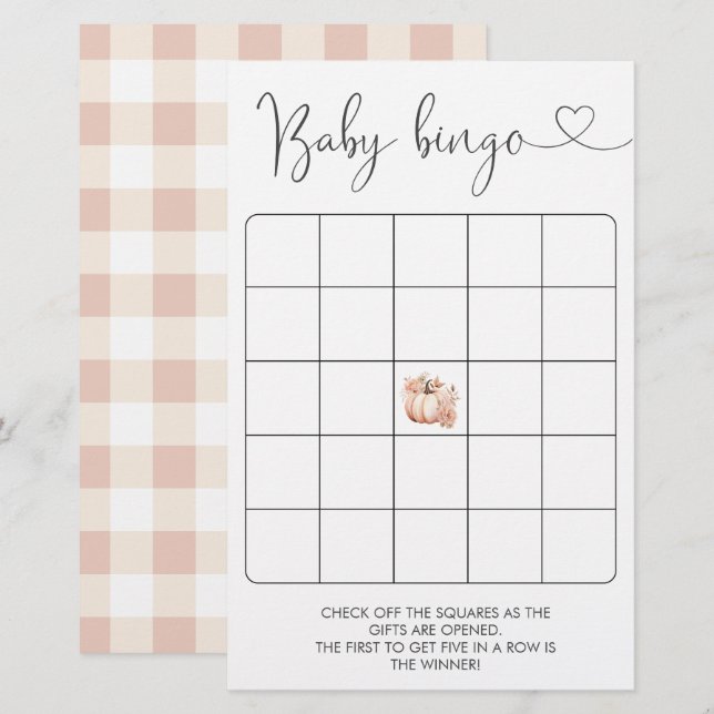 Boho Fall Floral Pumpkin Baby Shower Bingo Game (Front/Back)