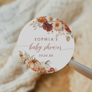 Boho Fall Floral Pumpkin Baby Shower Classic Round Sticker