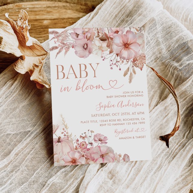 Boho Fall Floral Pumpkin Baby Shower Invitation (Creator Uploaded)