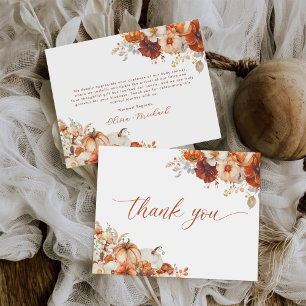 Boho Fall Floral Pumpkin Baby Shower Thank You Card