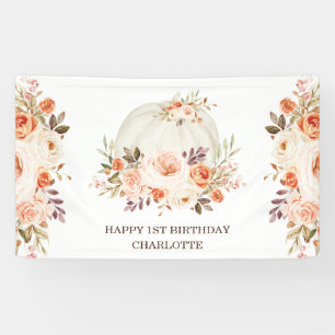 Boho Fall Floral Pumpkin Happy Birthday Party Banner