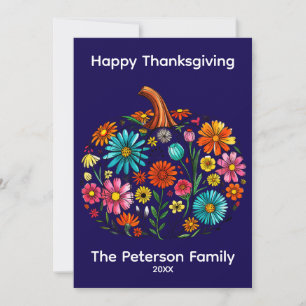 Boho Fall Floral Pumpkin Thanksgiving Holiday Card