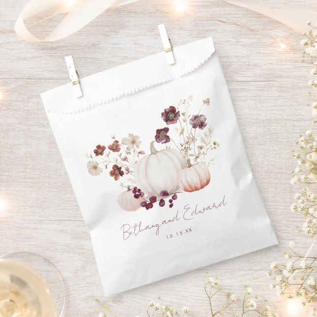 Boho Fall Floral Pumpkin Wedding Favour Bags (Clipped)
