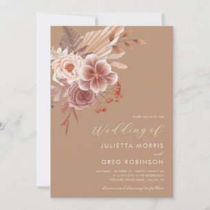 Boho Fall Floral QR Code Photo Autumn Wedding      Invitation