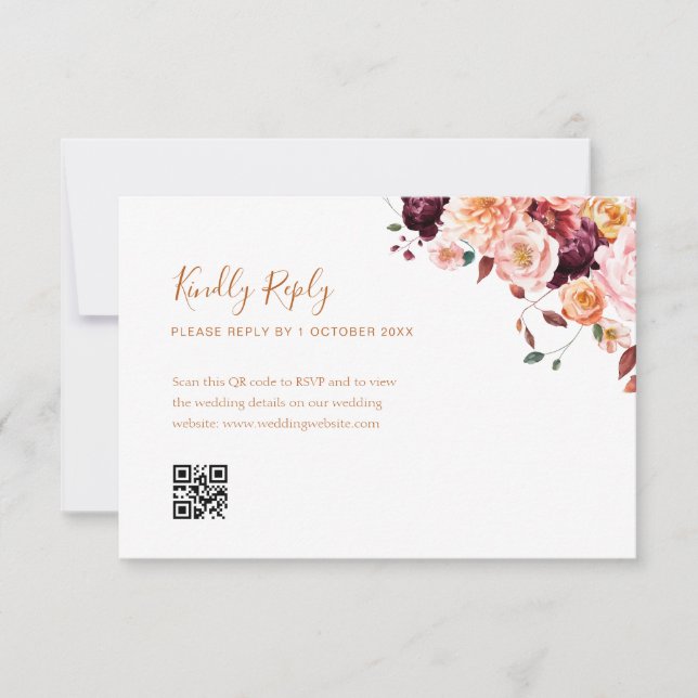 boho fall floral qr code rsvp card (Front)