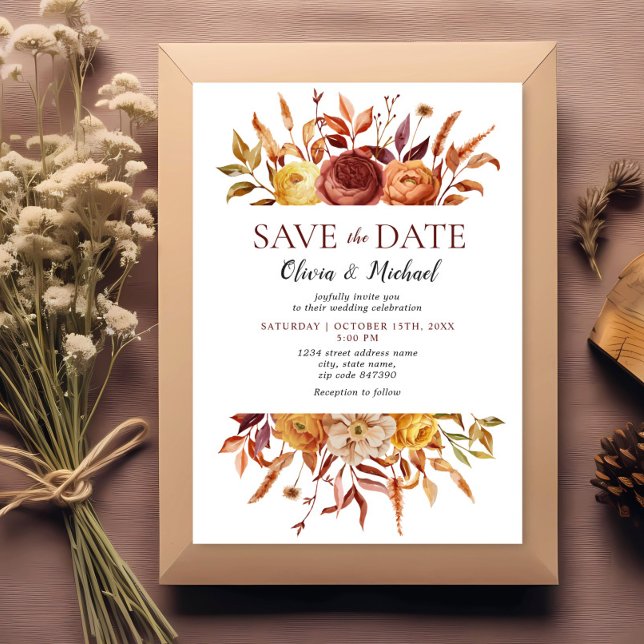 Boho Fall Floral Rustic Flowers Wedding Invitation (Creator Uploaded)