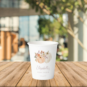 Boho Fall Floral Rustic Pumpkin Bridal Shower Paper Cups