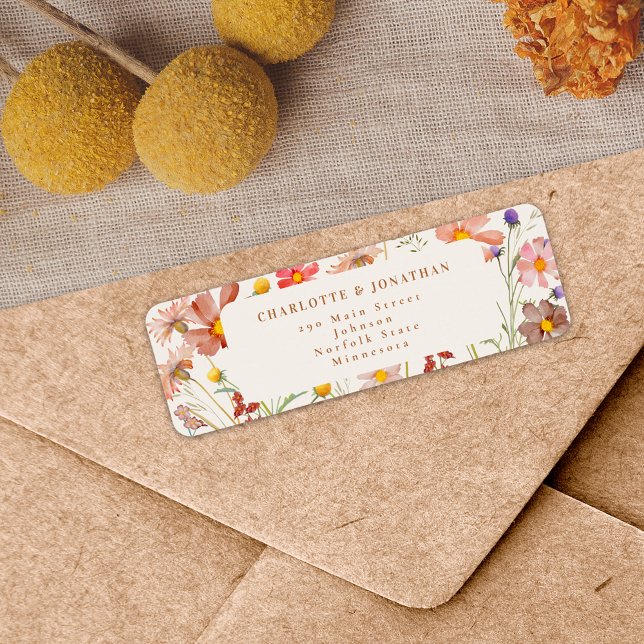 Boho Fall Floral Terracotta Beige Wedding (Terracotta burnt orange beige Rustic Wildflower boho fall Wedding return address label stickers)