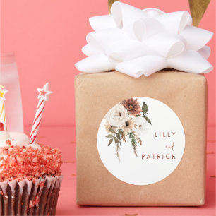 Boho Fall Floral Terracotta Wedding  Classic Round Sticker