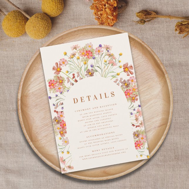 Boho Fall Floral Terracotta Wedding details  Enclosure Card (Boho fall wildflower floral arch wedding details enclosure card watercolor autumn flowers terracotta)