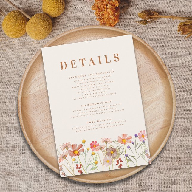 Boho Fall Floral Terracotta Wedding Details Enclosure Card (Terracotta Boho fall Wildflower Wedding details card with ceremony reception accommodations and more)