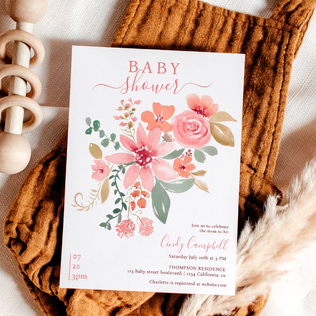 Boho fall floral watercolor baby shower invitation (Boho fall floral watercolor baby shower invitation)