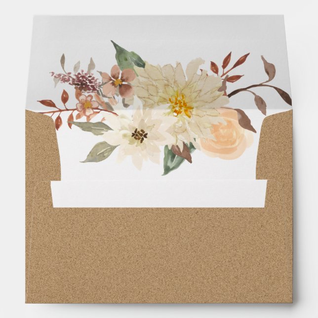BOHO Fall Floral Watercolor Leaves Dark Kraft  Envelope (Back (Bottom))