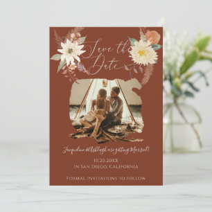 BOHO Fall Floral Watercolor Photo Burnt Orange Save The Date