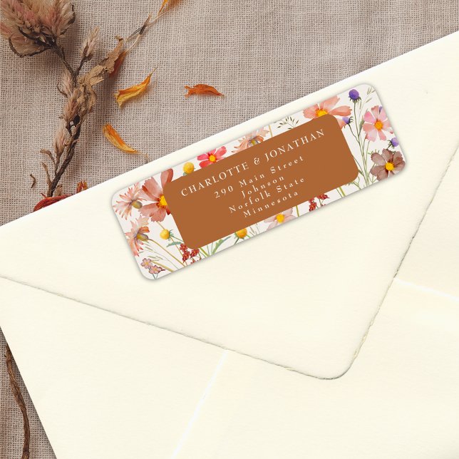 Boho Fall Floral Wedding (Elegant boho fall floral wedding return address label watercolor wildflowers burnt orange beige)