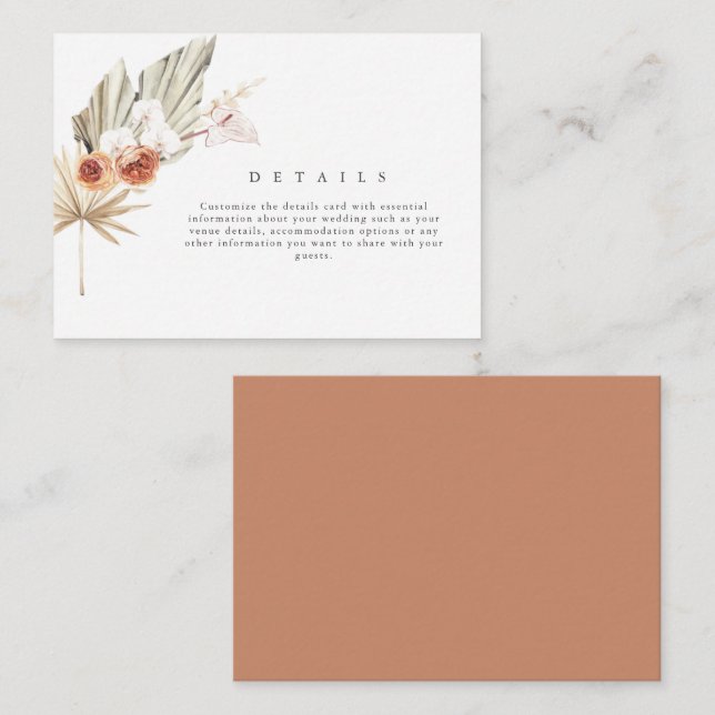 Boho Fall Floral Wedding Details Enclosure Card (Front/Back)