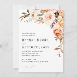 Boho Fall Floral Wedding Invitation 