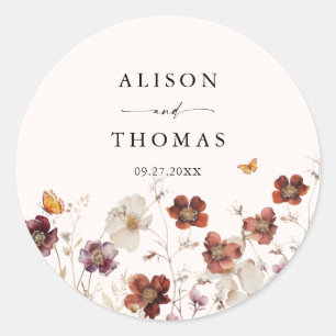 Boho Fall Florals Butterfly Wedding  Classic Round Sticker