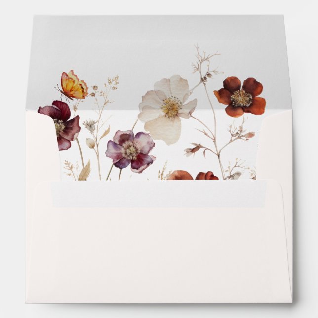 Boho Fall Florals Butterfly Wedding Envelope (Back (Bottom))