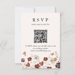 Boho Fall Florals Butterfly Wedding QR Code RSVP Card