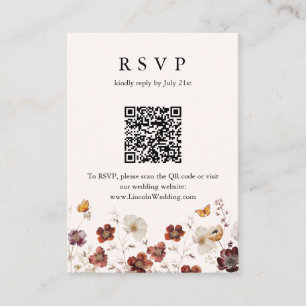 Boho Fall Florals Butterfly Wedding QR Code RSVP Enclosure Card