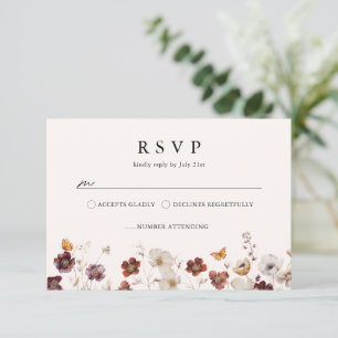 Boho Fall Florals Butterfly Wedding RSVP Card