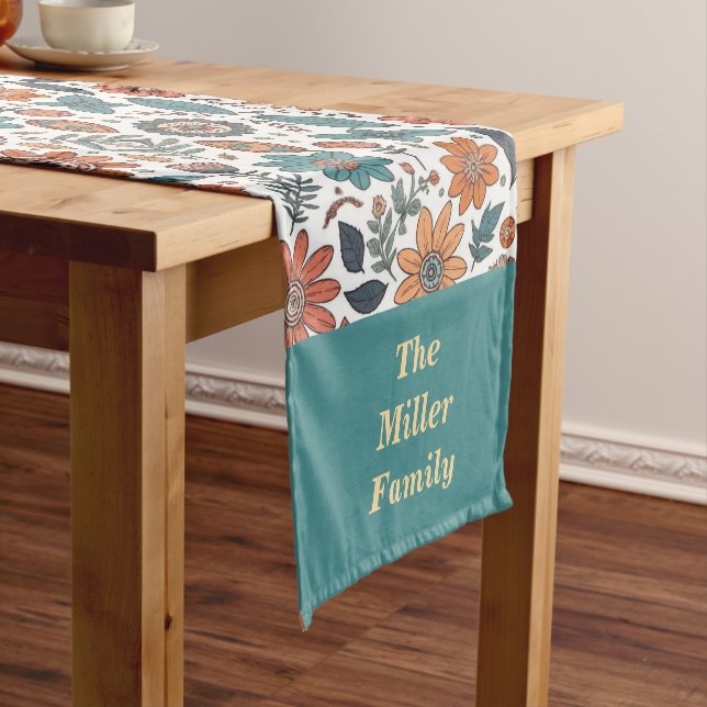 Boho Fall Florals Thanksgiving Dinner Customise Short Table Runner (In Situ)
