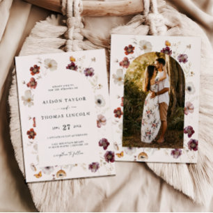 Boho Fall Florals Wedding Arch Photo Invitation