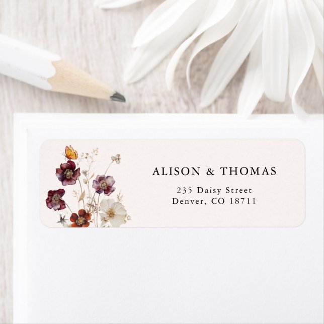 Boho Fall Florals Wedding Return Address (Insitu)