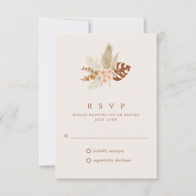 Boho Fall Flowers Rustic Wedding RSVP (Front)