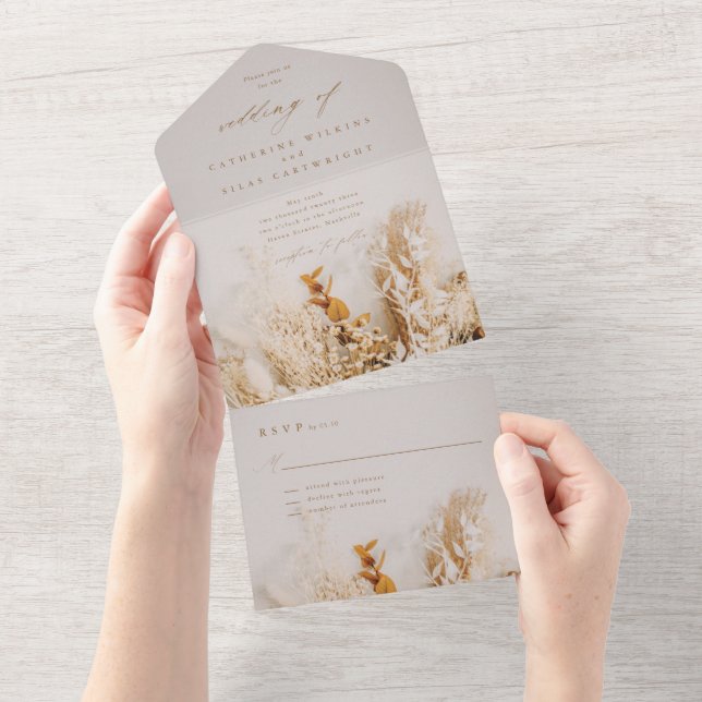  Boho Fall Flowers Wedding All In One Invitation (Tearaway)