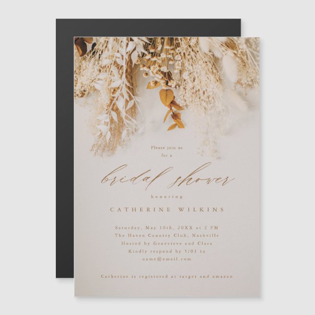 Boho Fall Flowers Wedding Bridal Shower Magnetic Invitation (Front/Back)