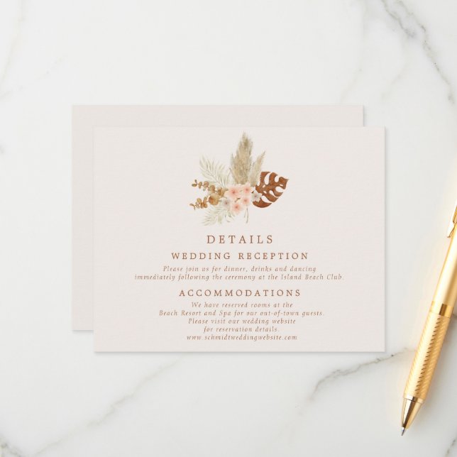 Boho Fall Flowers Wedding Details Enclosure Card (Front/Back In Situ)