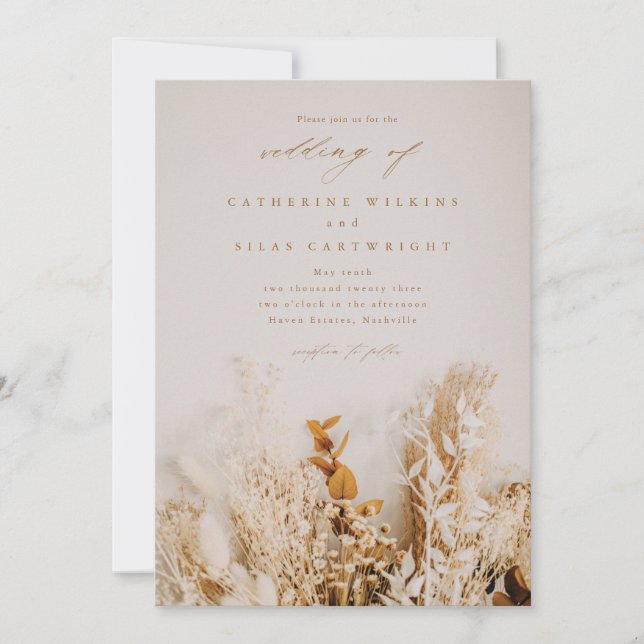 Boho fall flowers wedding invitation (Front)