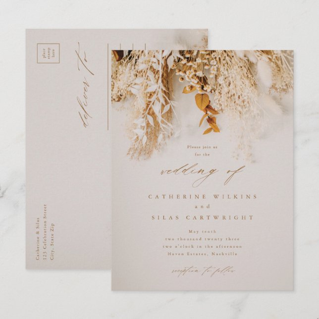  Boho Fall Flowers Wedding Invitation Postcard (Front/Back)