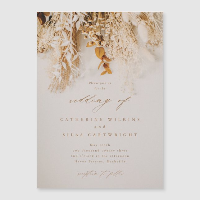  Boho Fall Flowers Wedding Magnetic Invitation (Front)