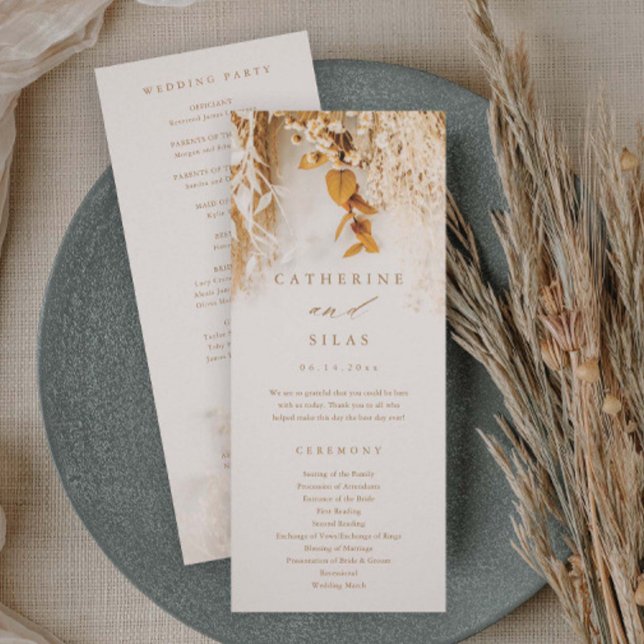 Boho Fall Flowers Wedding Program Invitation (Boho floral fall wedding programs.)