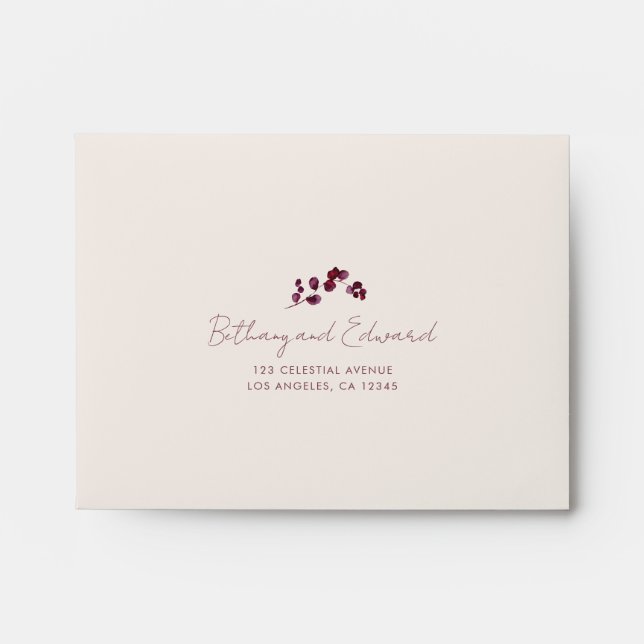 Boho Fall Foliage Self-Addressed Wedding RSVP Envelope (Front)