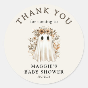 Boho Fall Ghost Baby Shower Thank You Classic Round Sticker