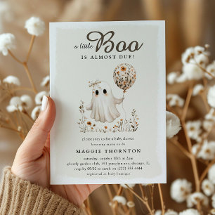 Boho Fall Ghost Floral Halloween Baby Shower Invitation