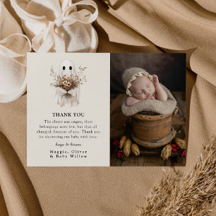 Boho Fall Ghost Wildflower Baby Shower  Thank You Card
