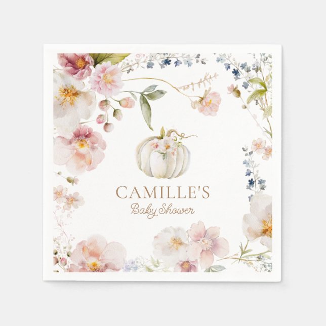 Boho Fall Girl Baby Shower Napkin (Front)