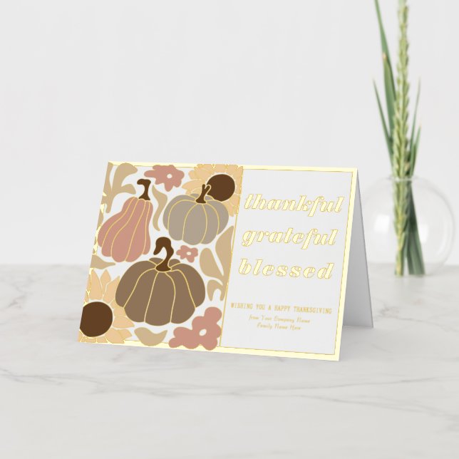 Boho Fall Grateful Thankful Blessed Thanksgiving Foil Greeting Card (Front)