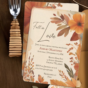 Boho Fall In Love Autumn Orange Bridal Shower Invitation